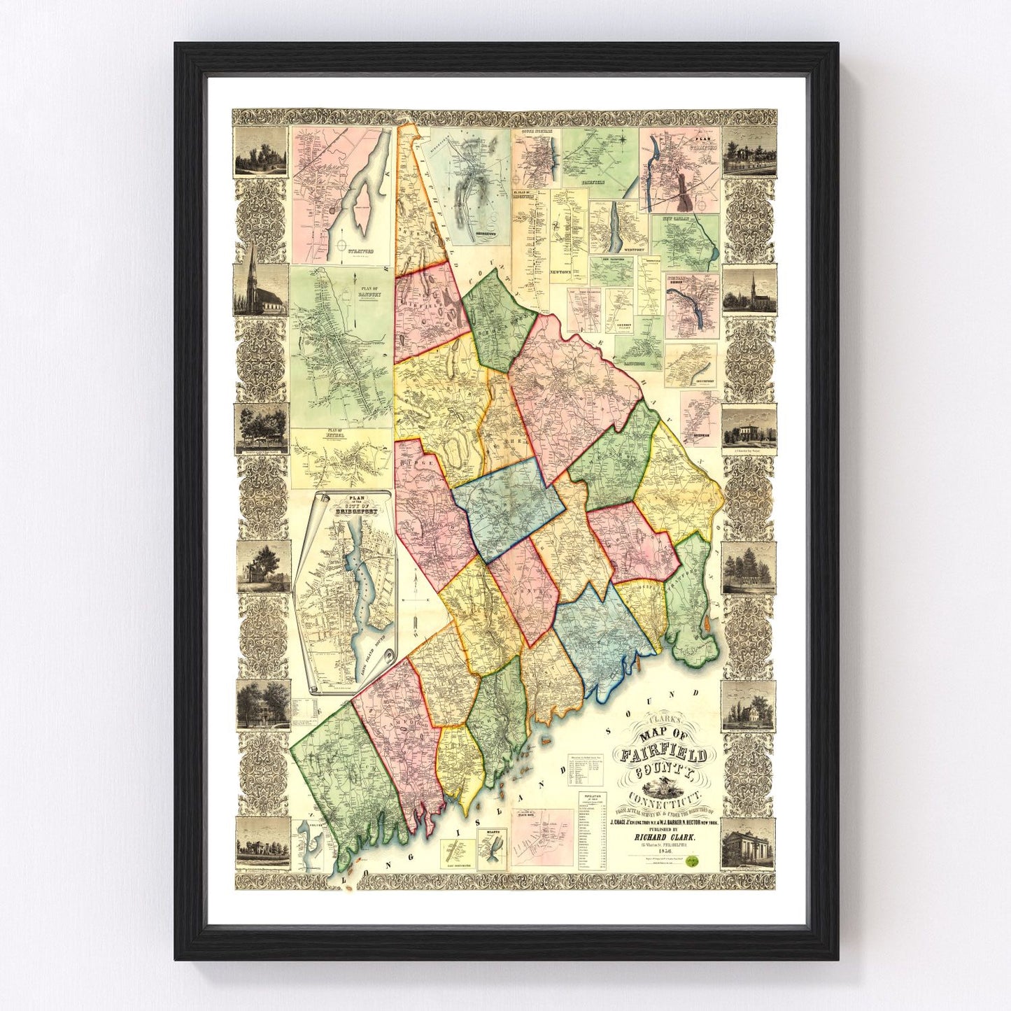 Vintage map of Fairfield County, Connecticut, 1856