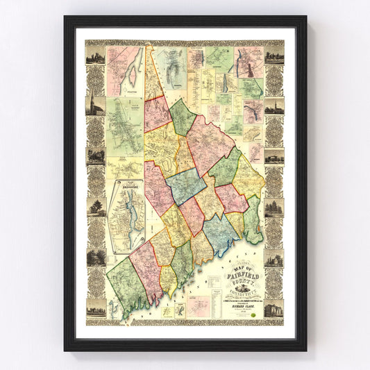 Vintage map of Fairfield County, Connecticut, 1856