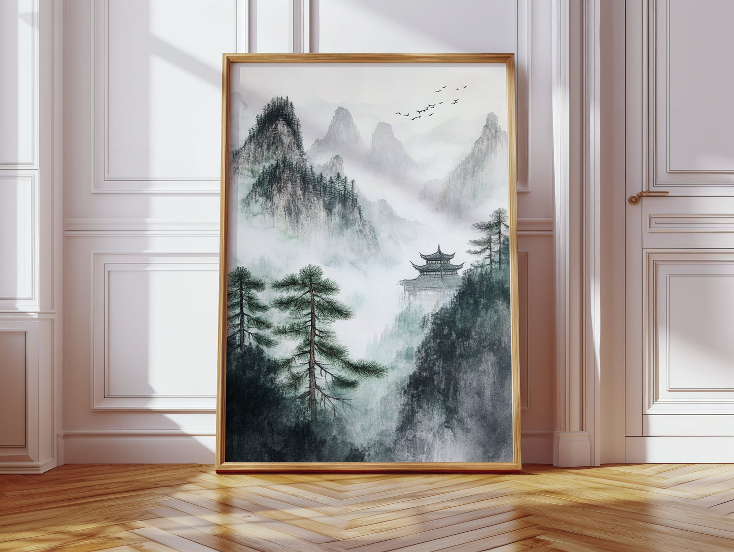 Misty Mountain Zen Wall Art Print - Chinese Ink Landscape