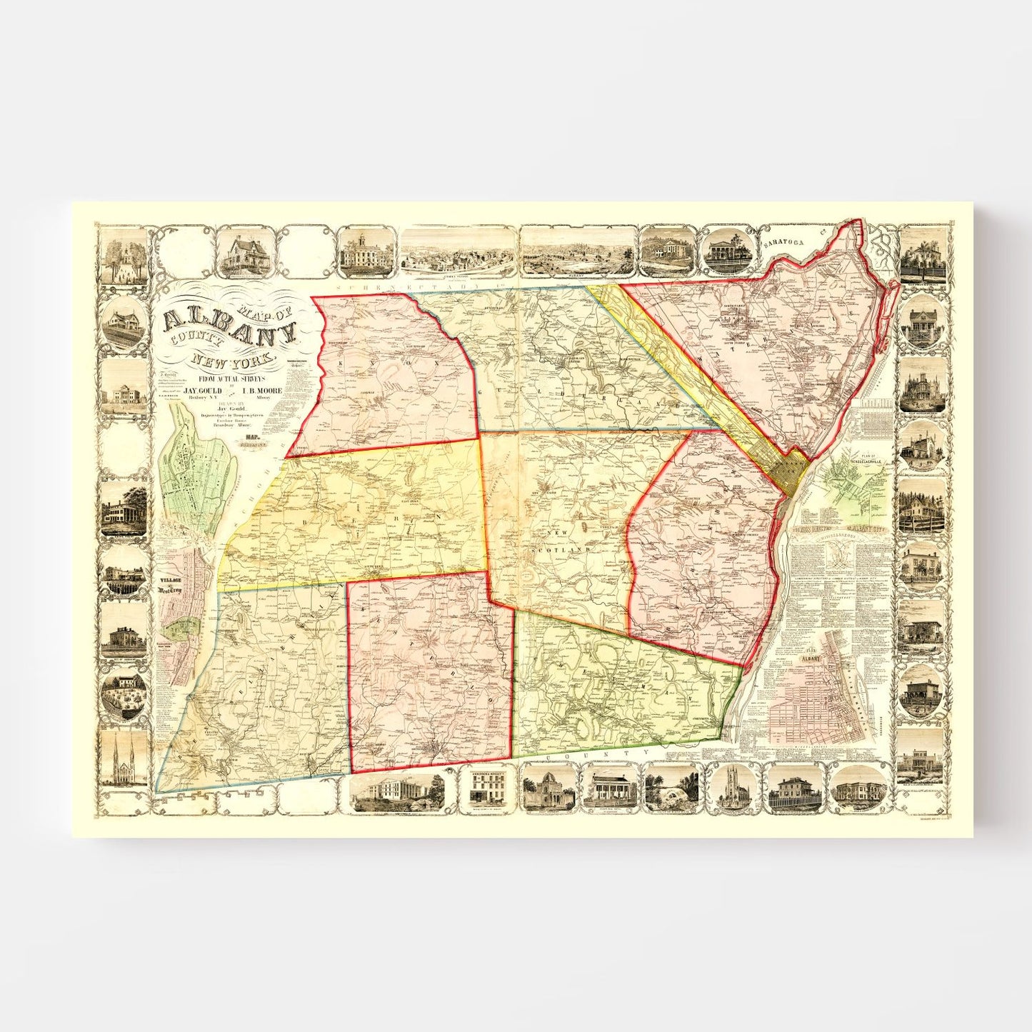 Vintage Map of Albany County, New York, 1854