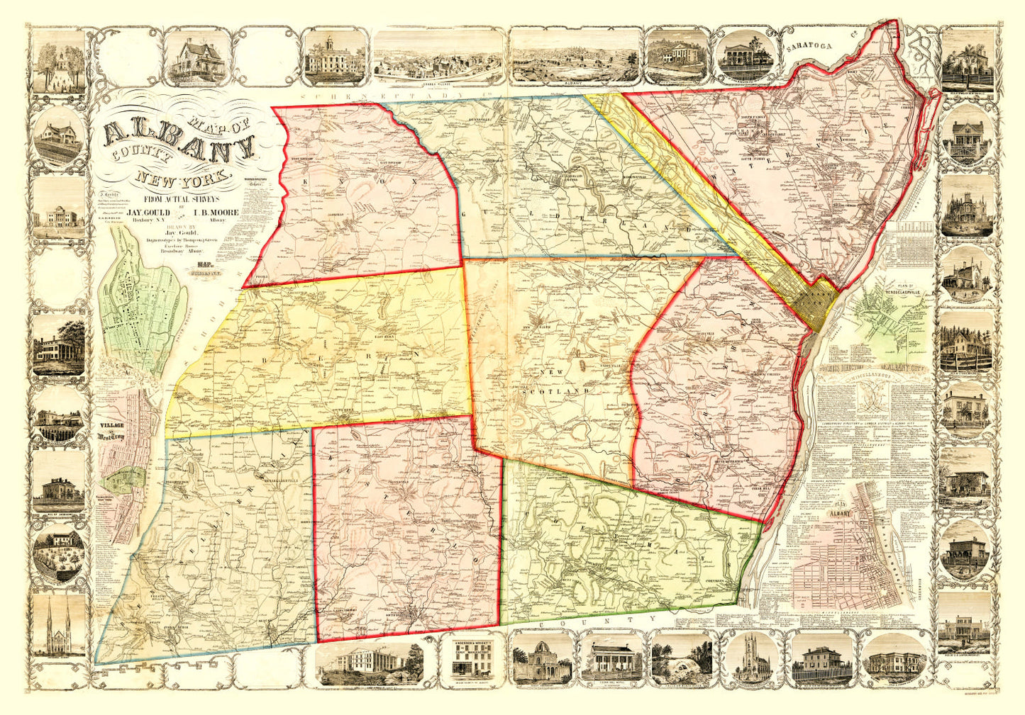 Vintage Map of Albany County, New York, 1854