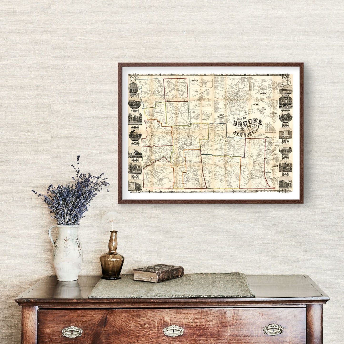 Vintage Map of Broome County, New York 1855 Wall Art