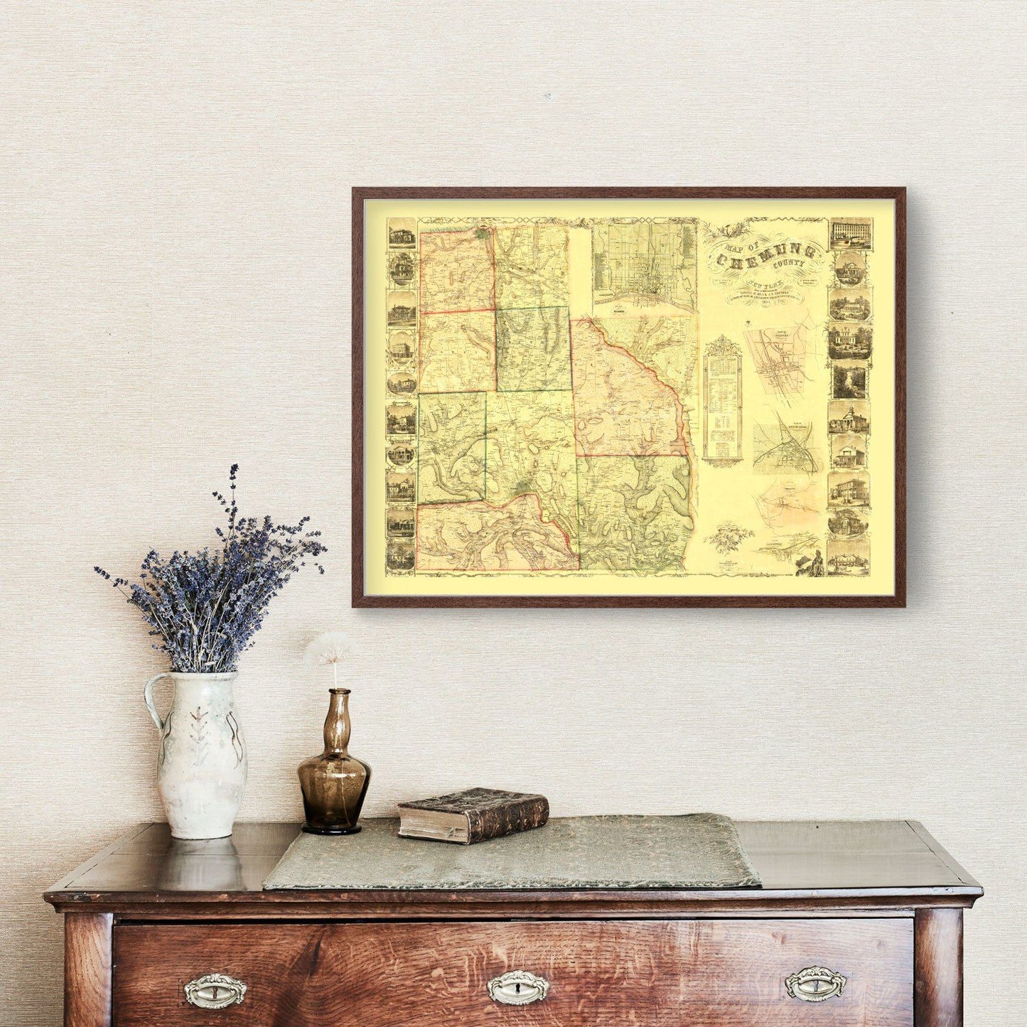 Vintage Map of Chemung County, New York, 1853
