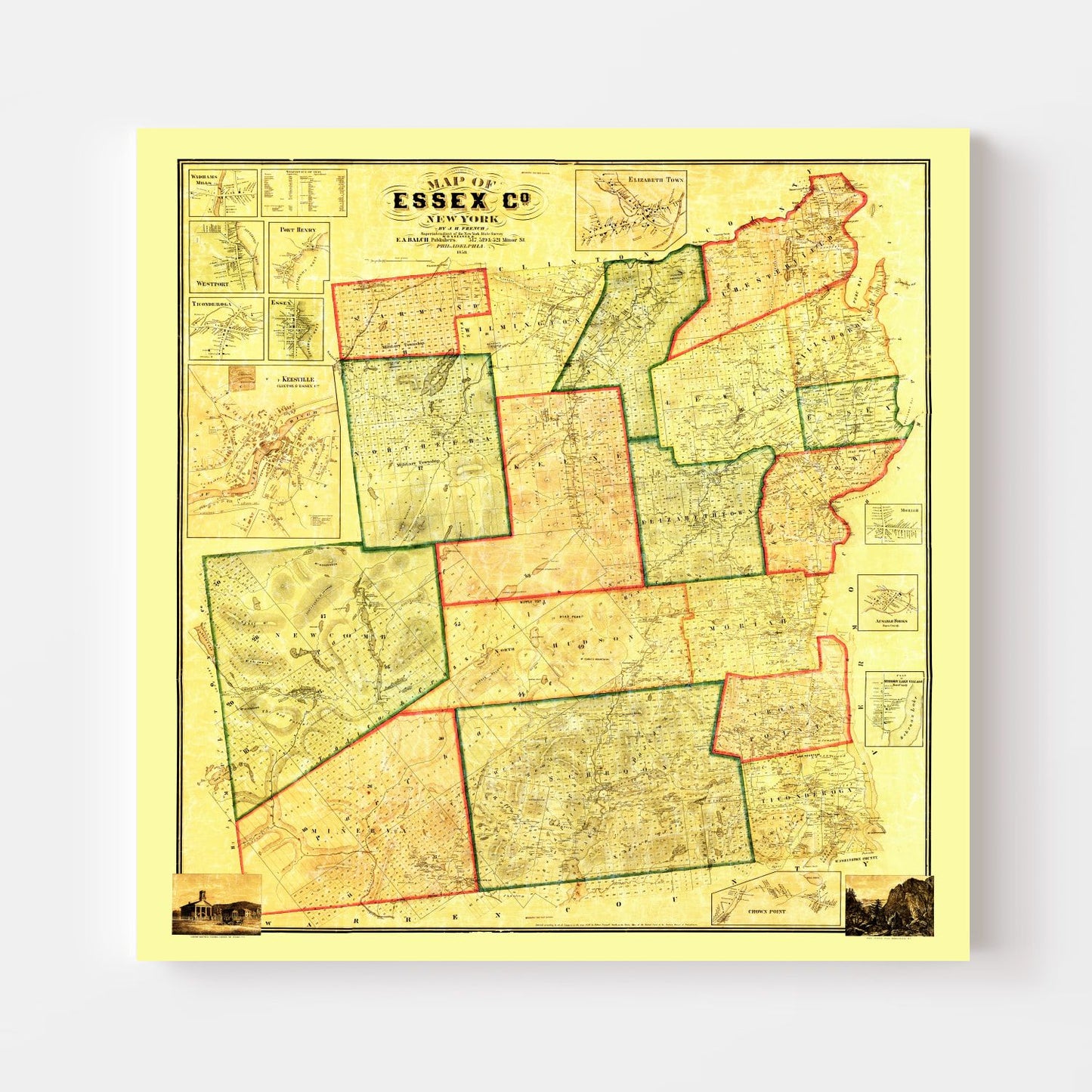 Vintage Map of Essex County, New York, 1858