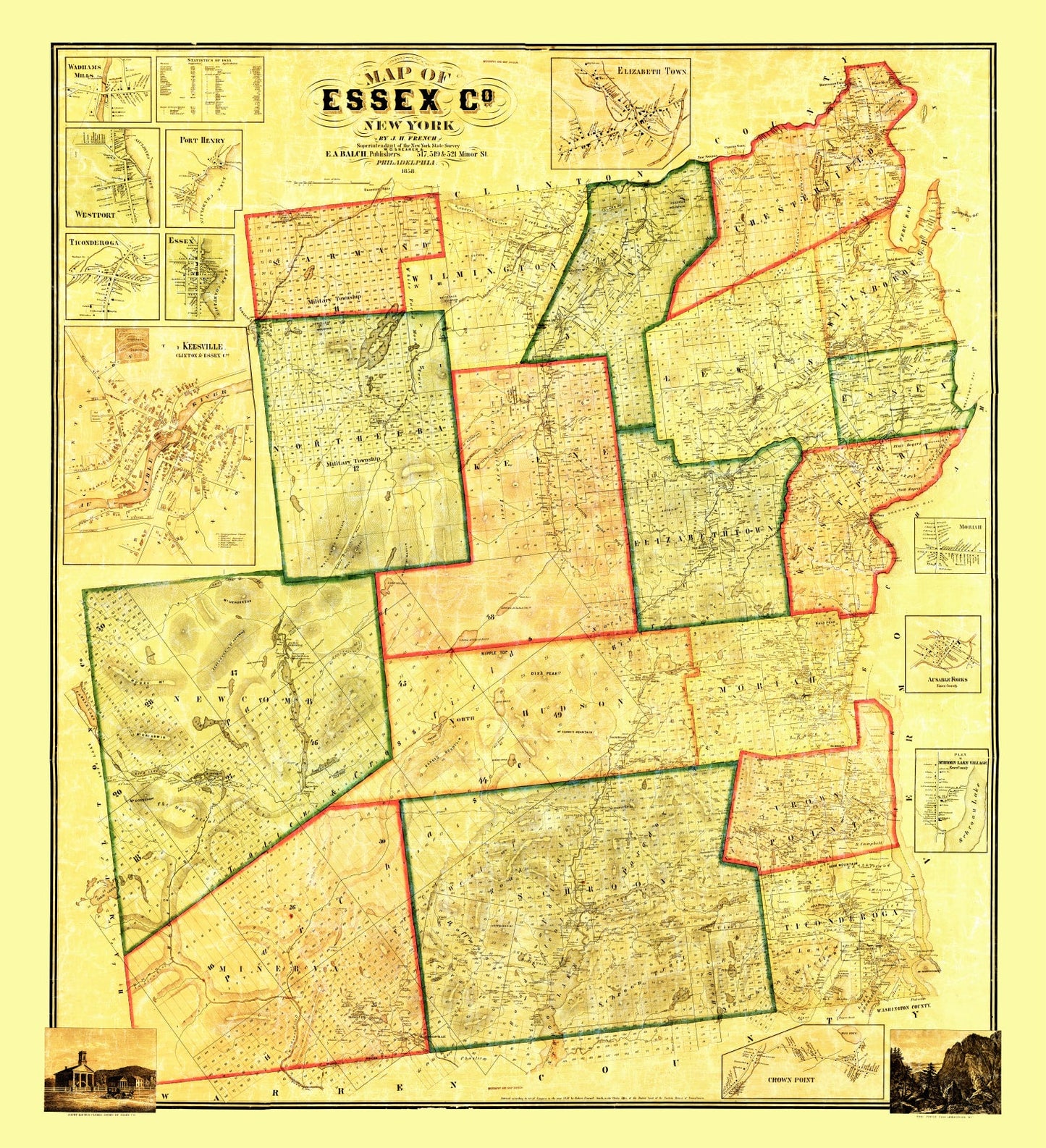 Vintage Map of Essex County, New York, 1858