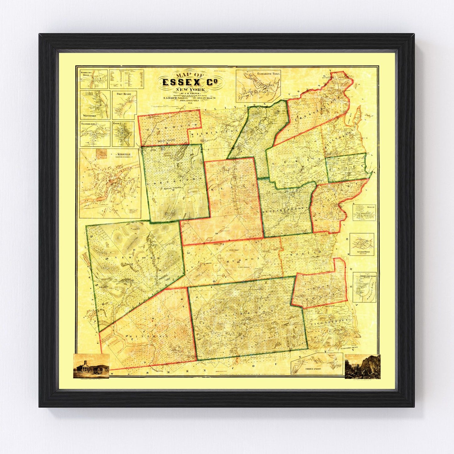 Vintage map of Essex County, New York, 1858