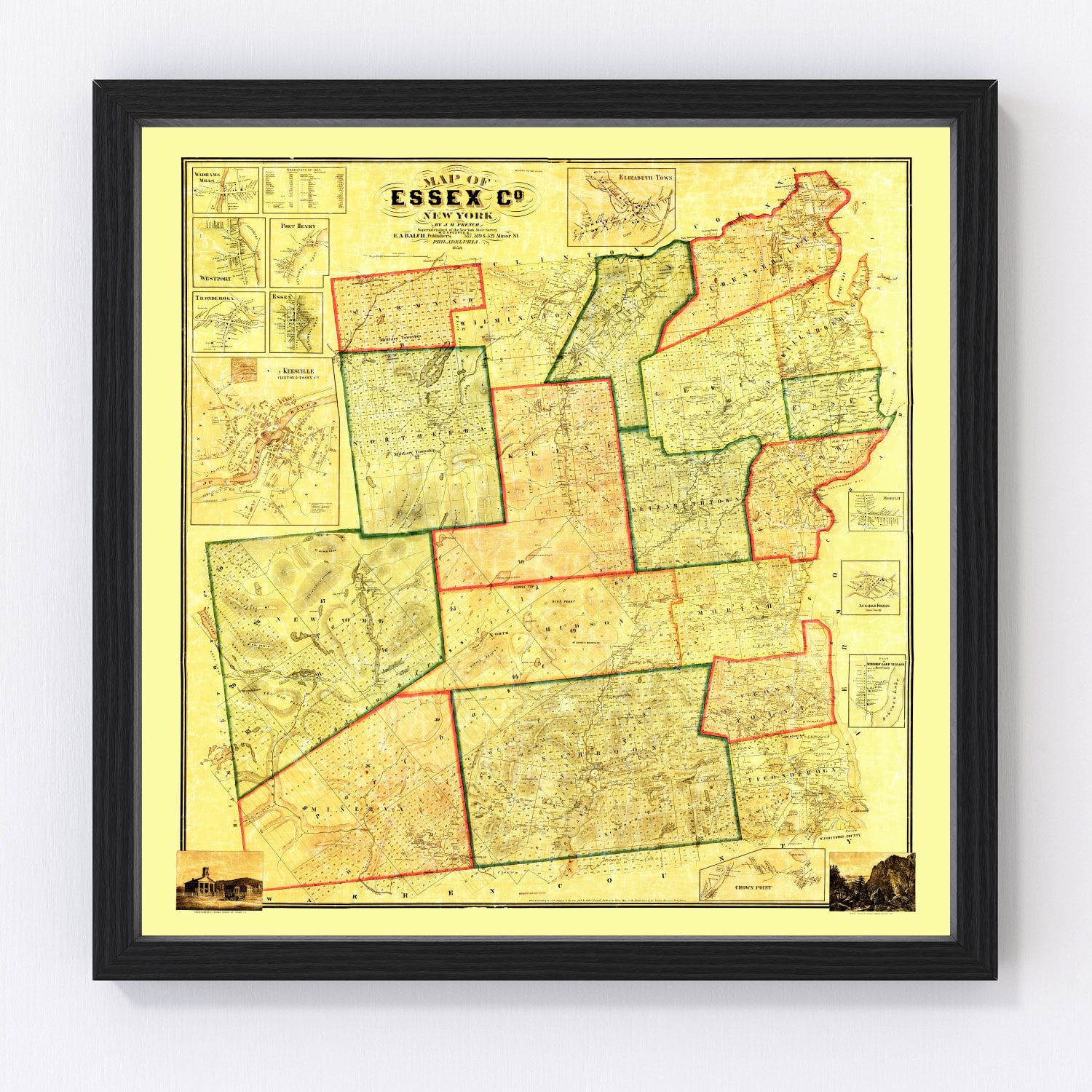 Vintage map of Essex County, New York, 1858