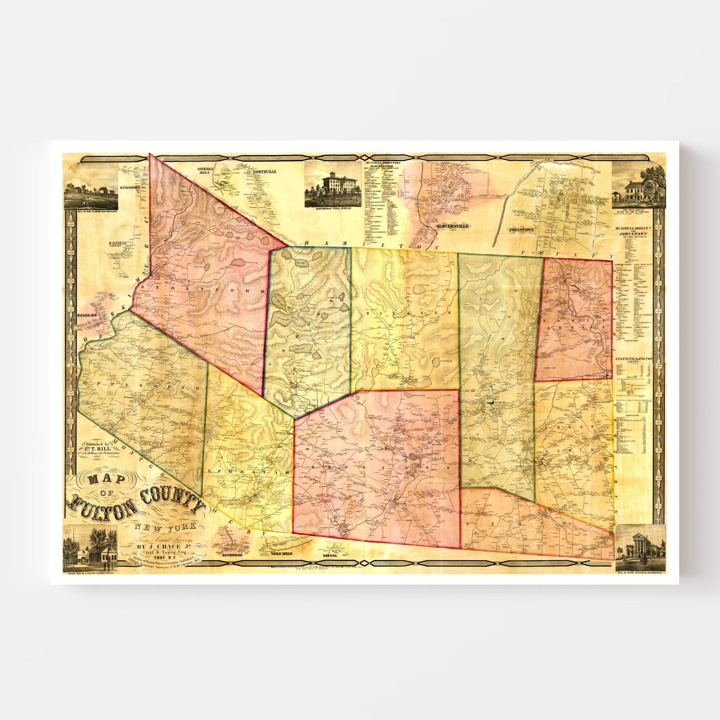 Vintage Map of Fulton County, New York, 1856