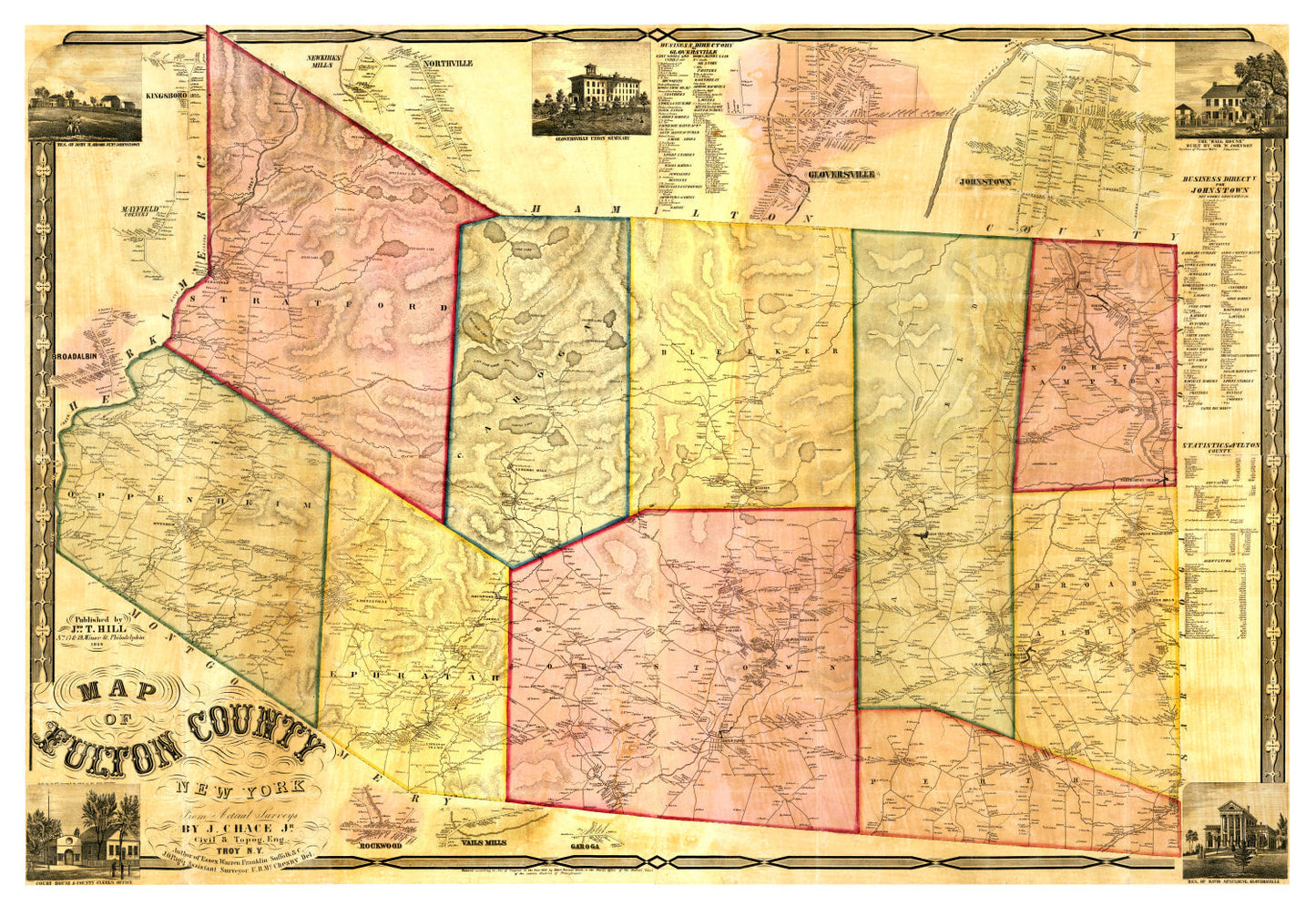 Vintage Map of Fulton County, New York, 1856
