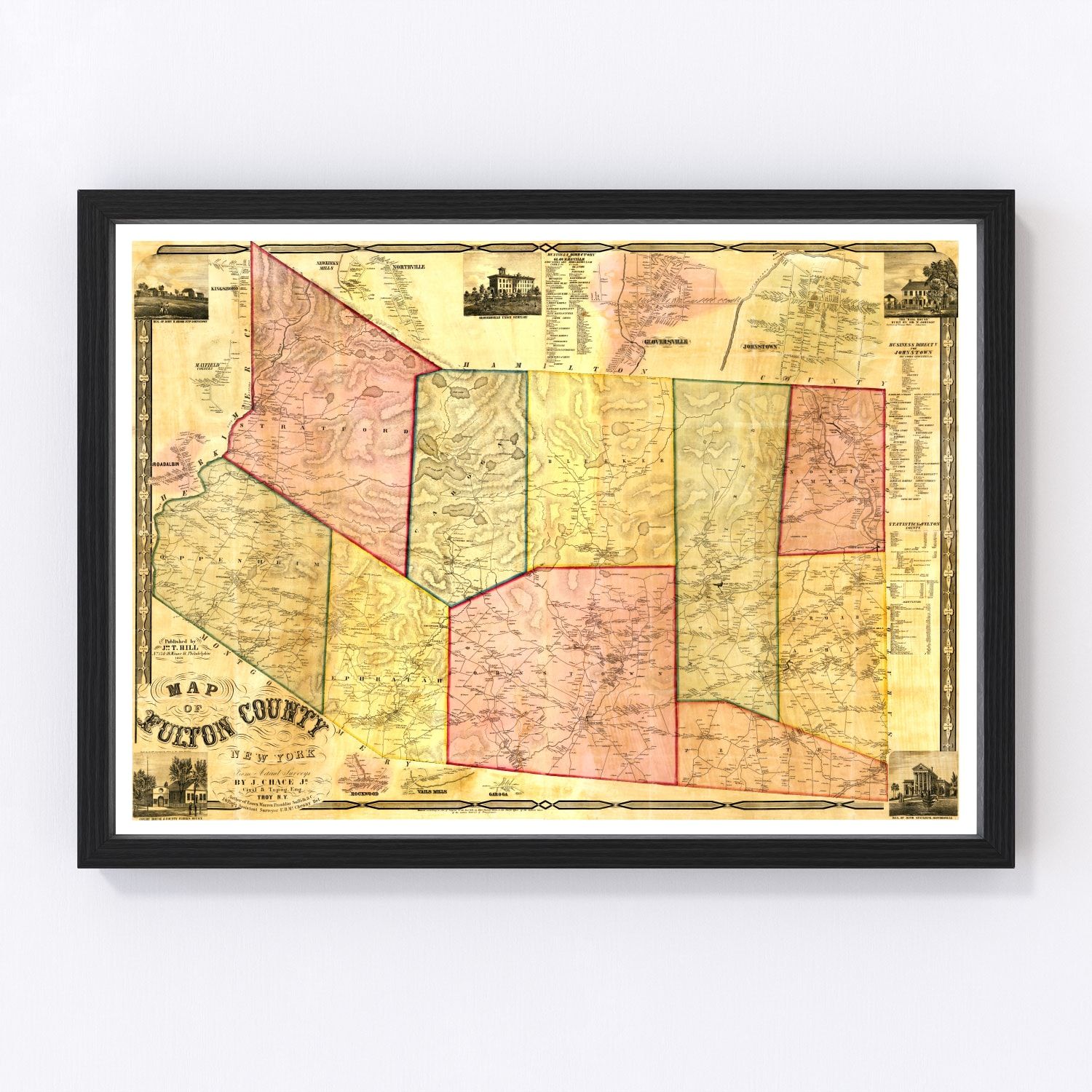 vintage map of Fulton County, New York, 1856