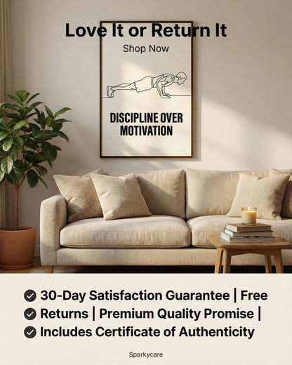 Discipline Over Motivation Poster - Framed Minimalist Line Art