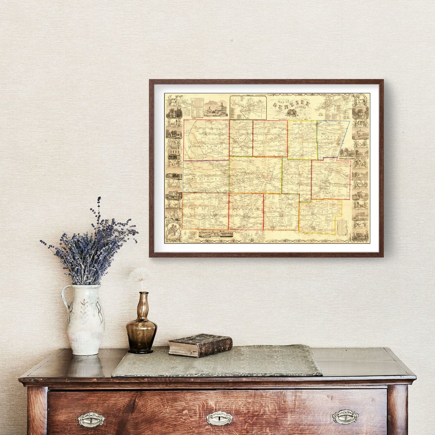 Vintage Map of Genesee County, New York, 1854