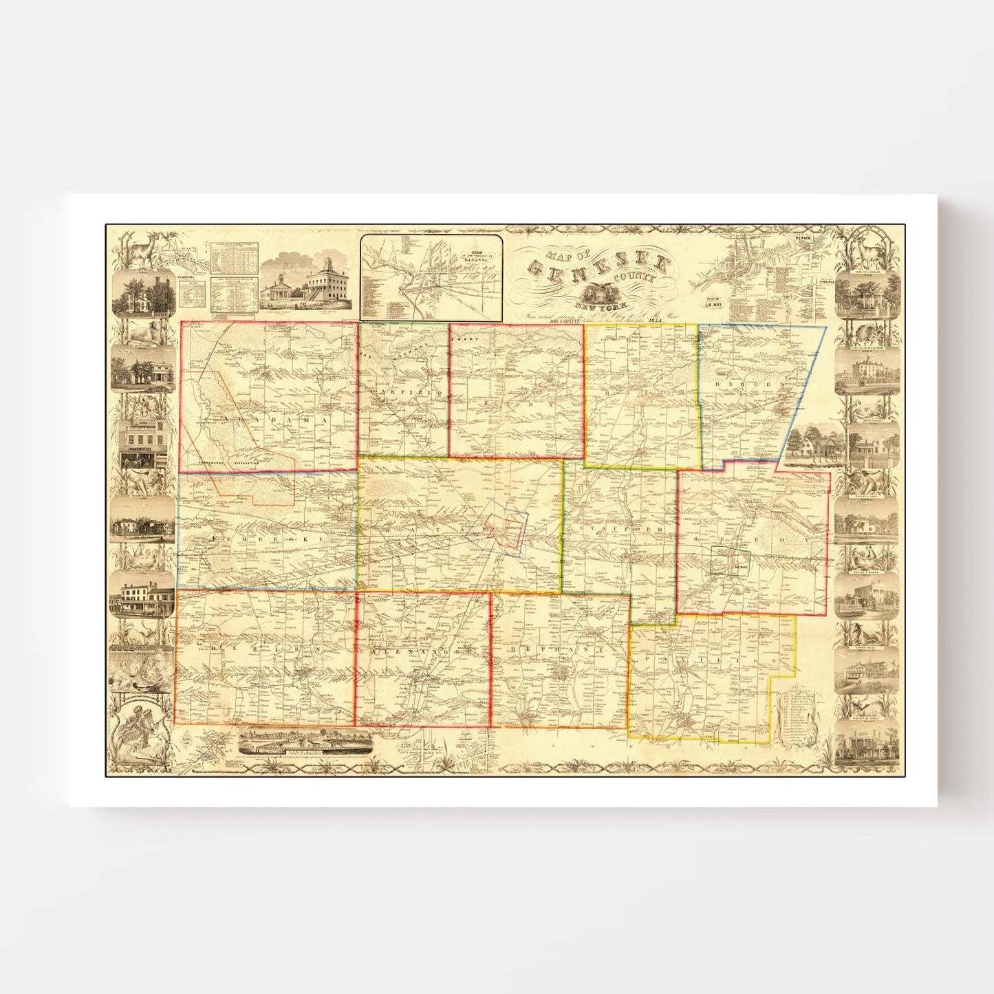 Vintage Map of Genesee County, New York, 1854