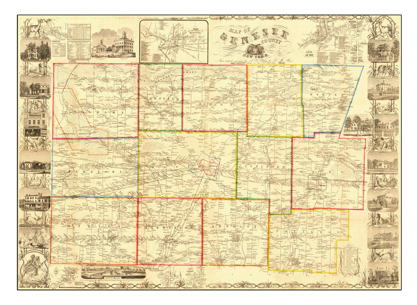 Vintage Map of Genesee County, New York, 1854