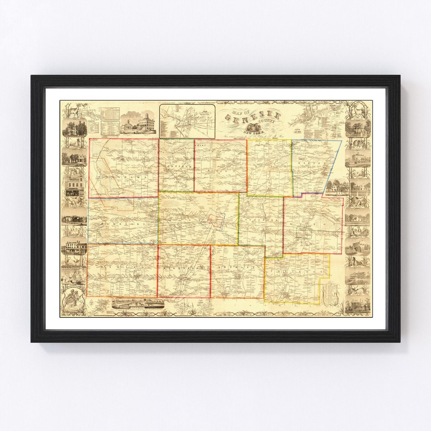 Vintage map of Genesee County, New York, 1854