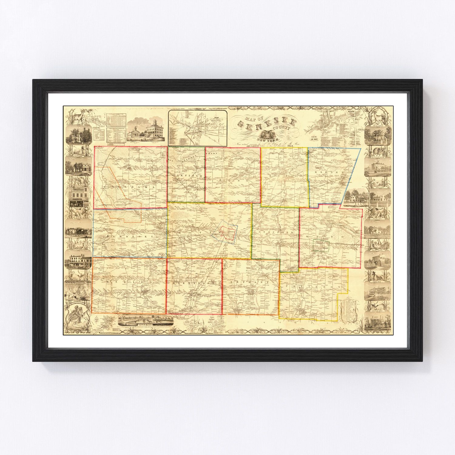 Vintage map of Genesee County, New York, 1854