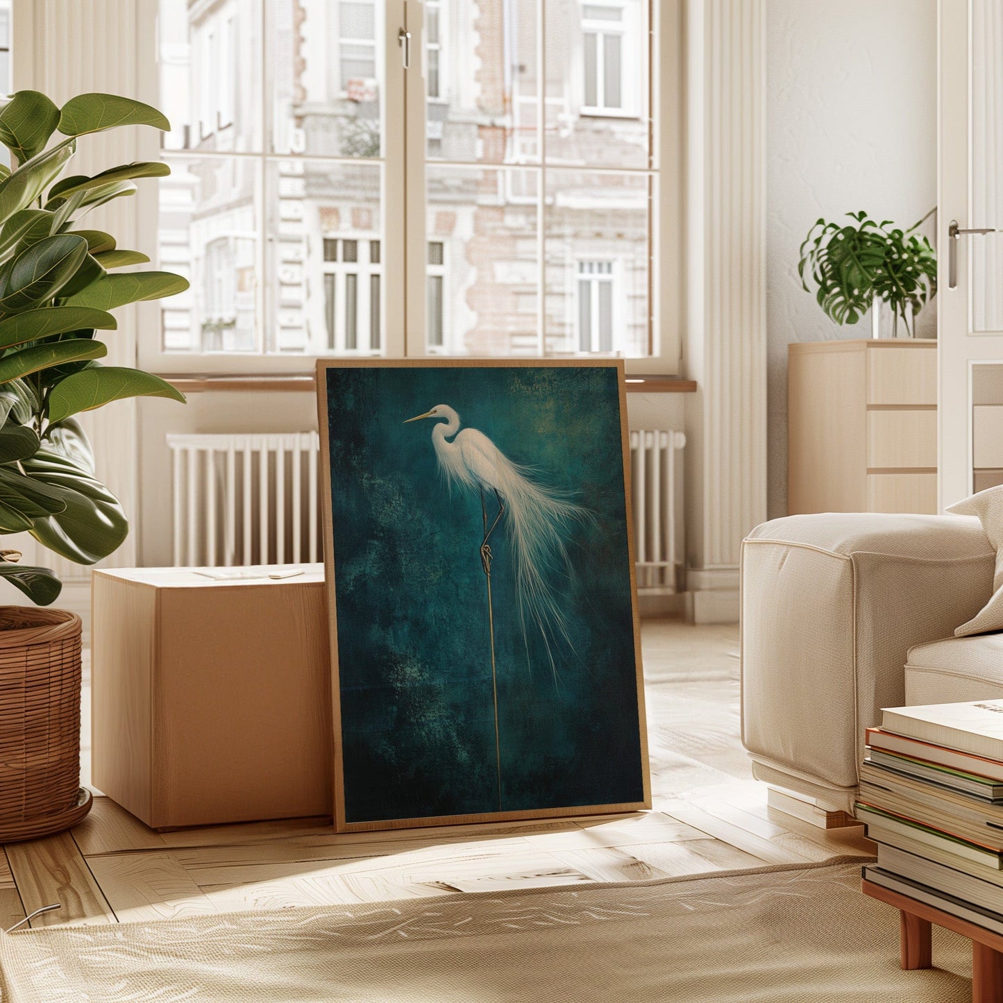 White Egret Wall Art - Minimalist Coastal Bird Print