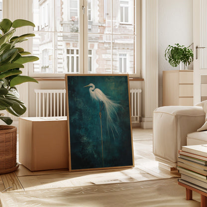 White Egret Wall Art - Minimalist Coastal Bird Print