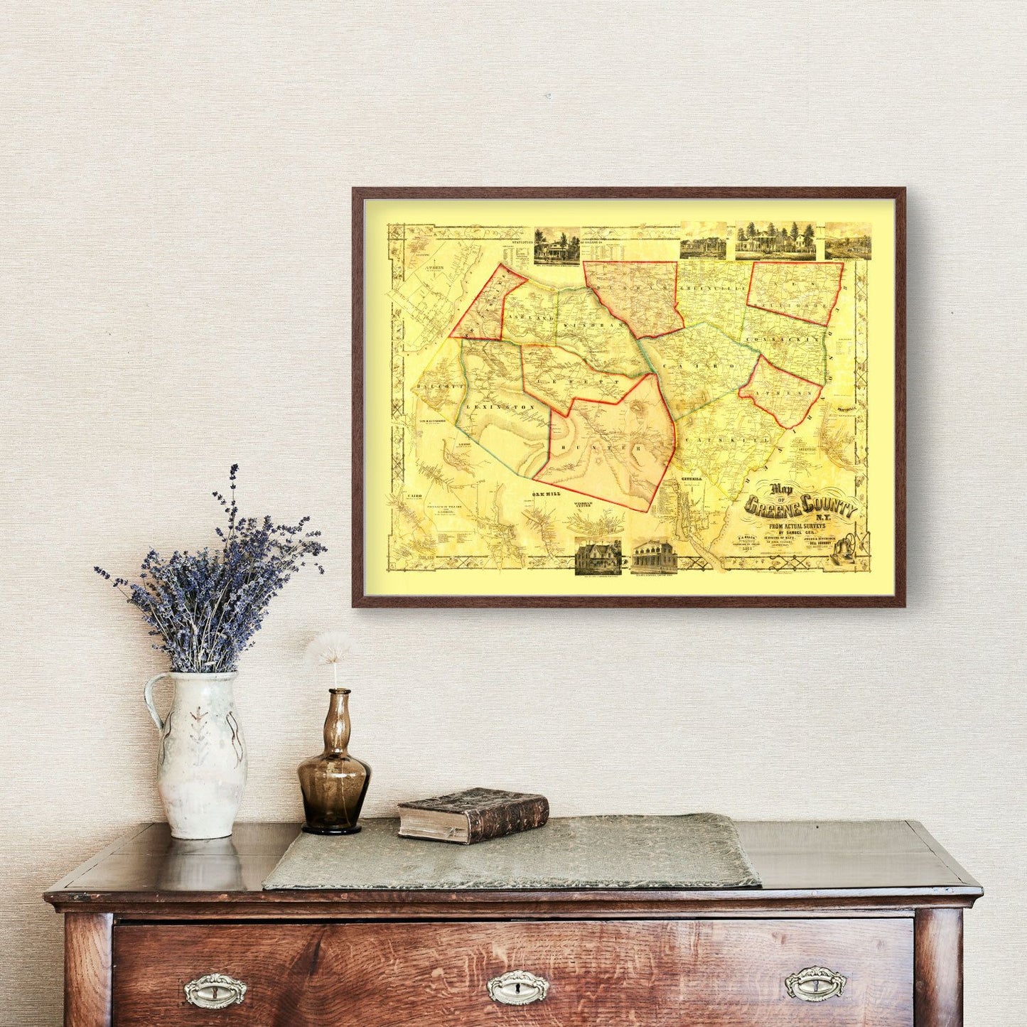 Vintage Map of Greene County, New York, 1856