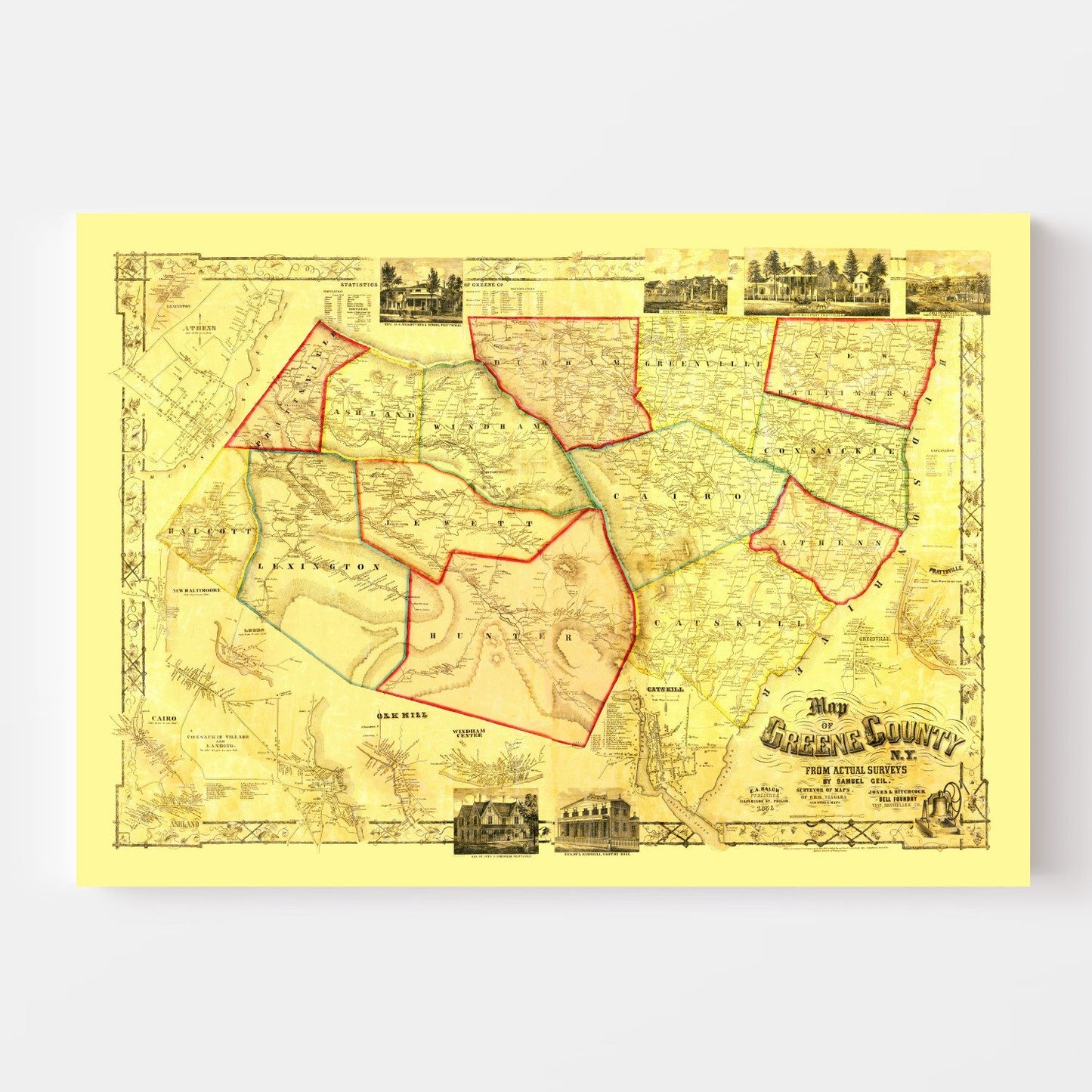 Vintage Map of Greene County, New York, 1856