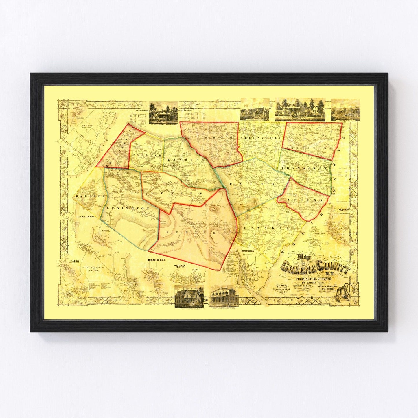 vintage map of Greene County, New York, 1856