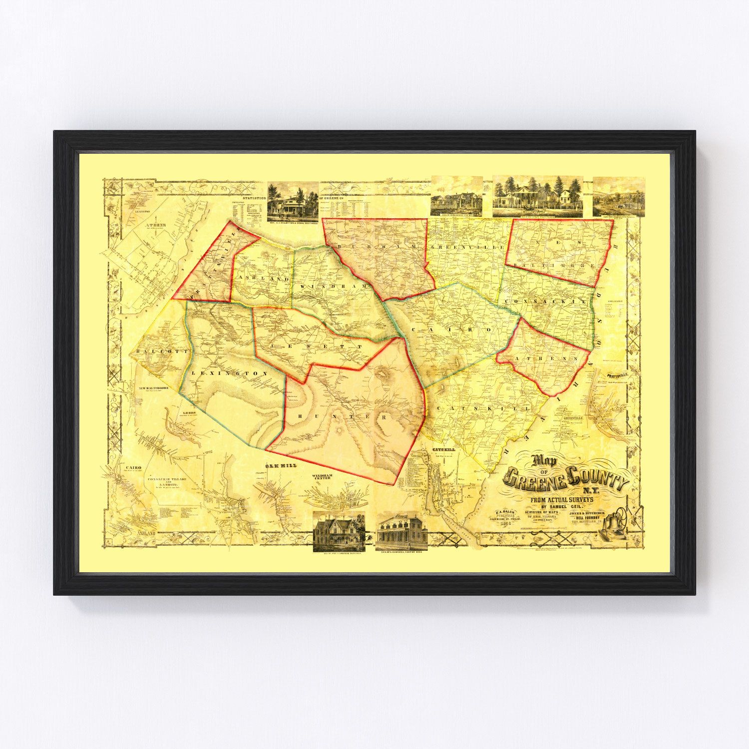 vintage map of Greene County, New York, 1856