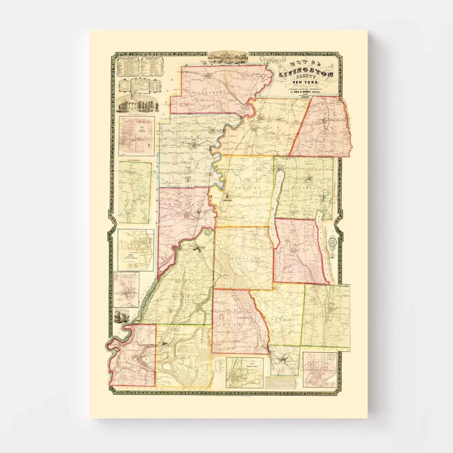 Vintage Map of Livingston County, New York, 1852