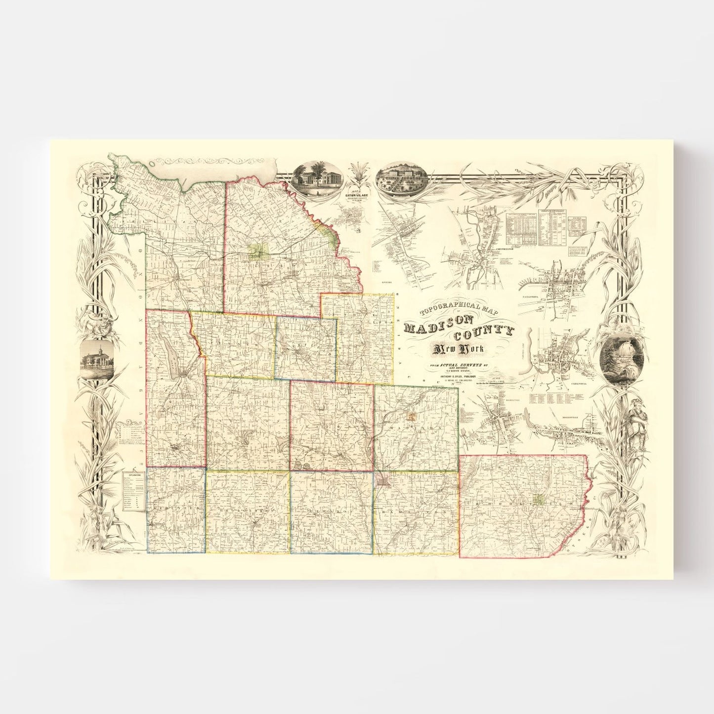 Vintage Map of Madison County, New York, 1853