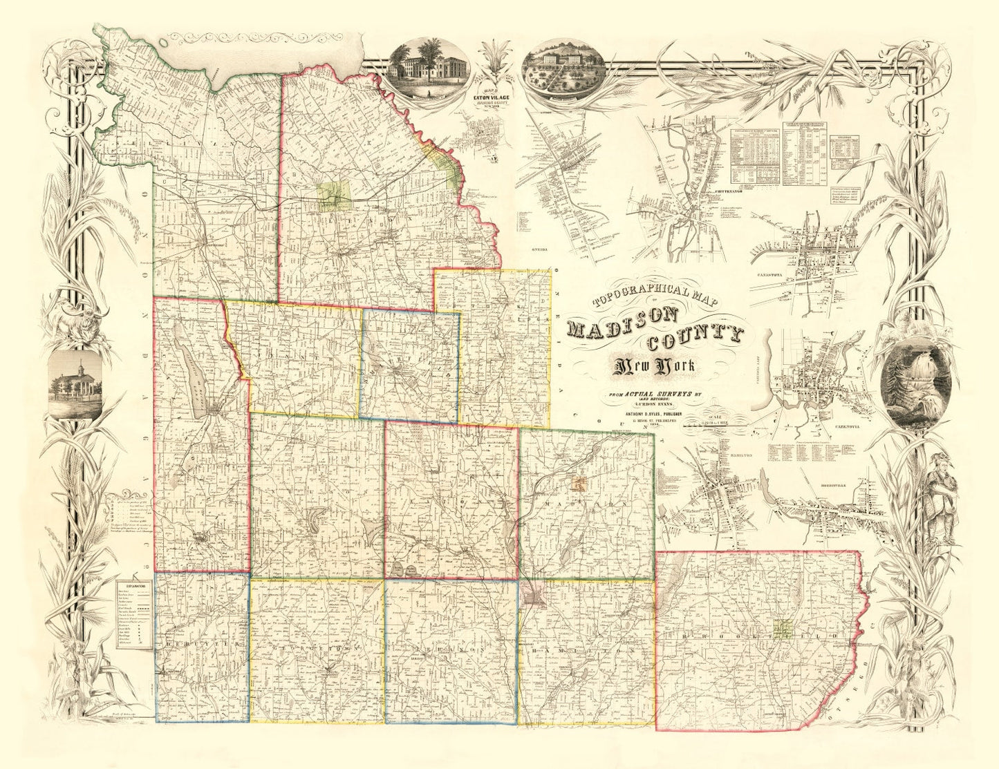 Vintage Map of Madison County, New York, 1853