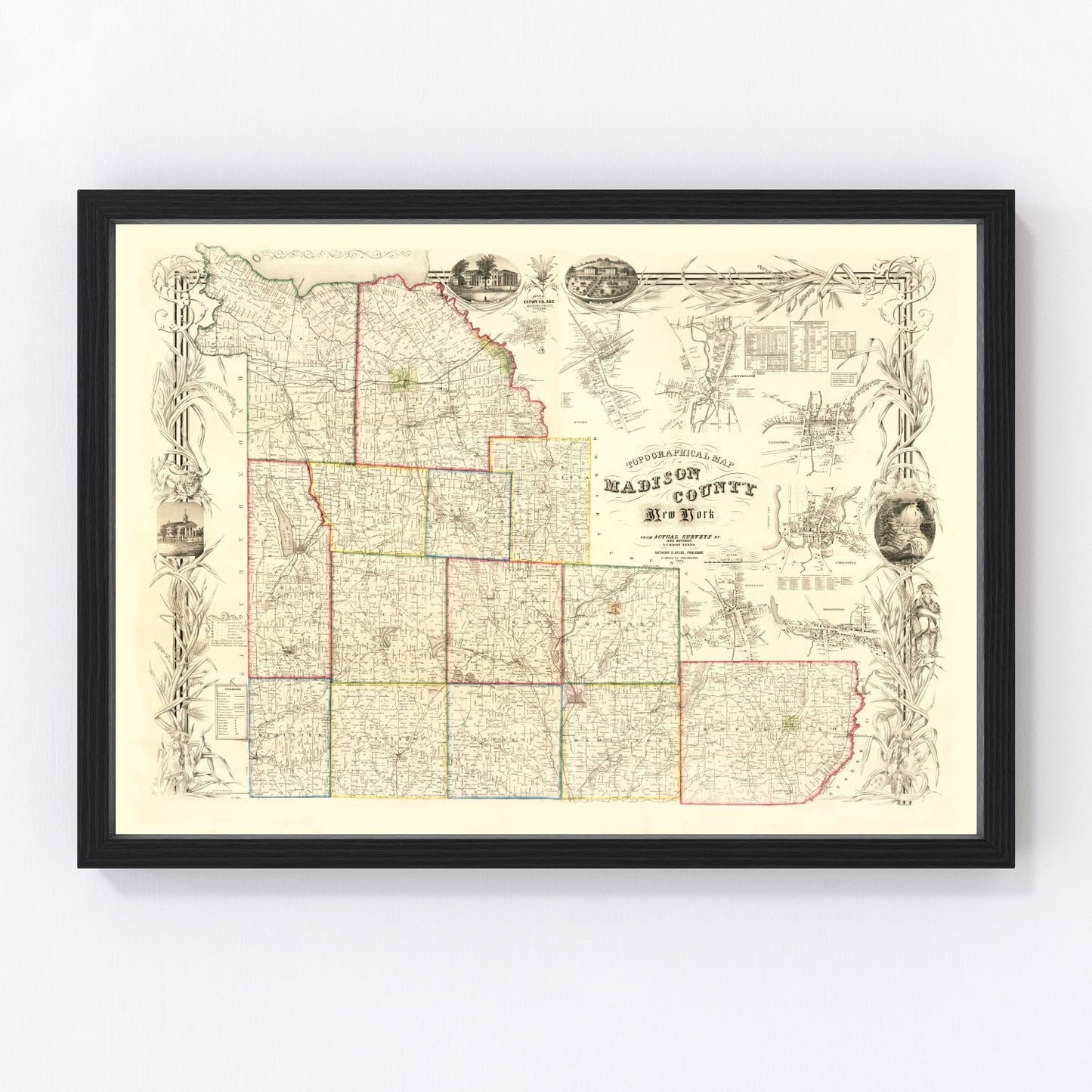 Vintage map of Madison County, New York, 1853