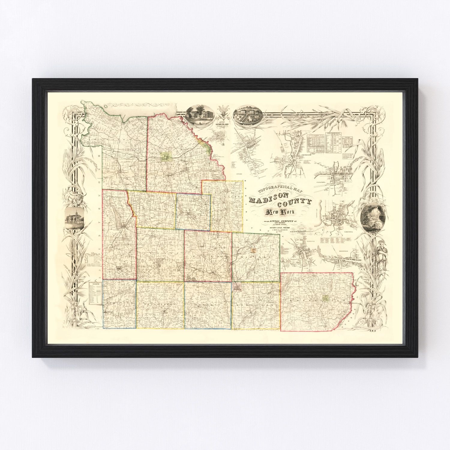 Vintage map of Madison County, New York, 1853