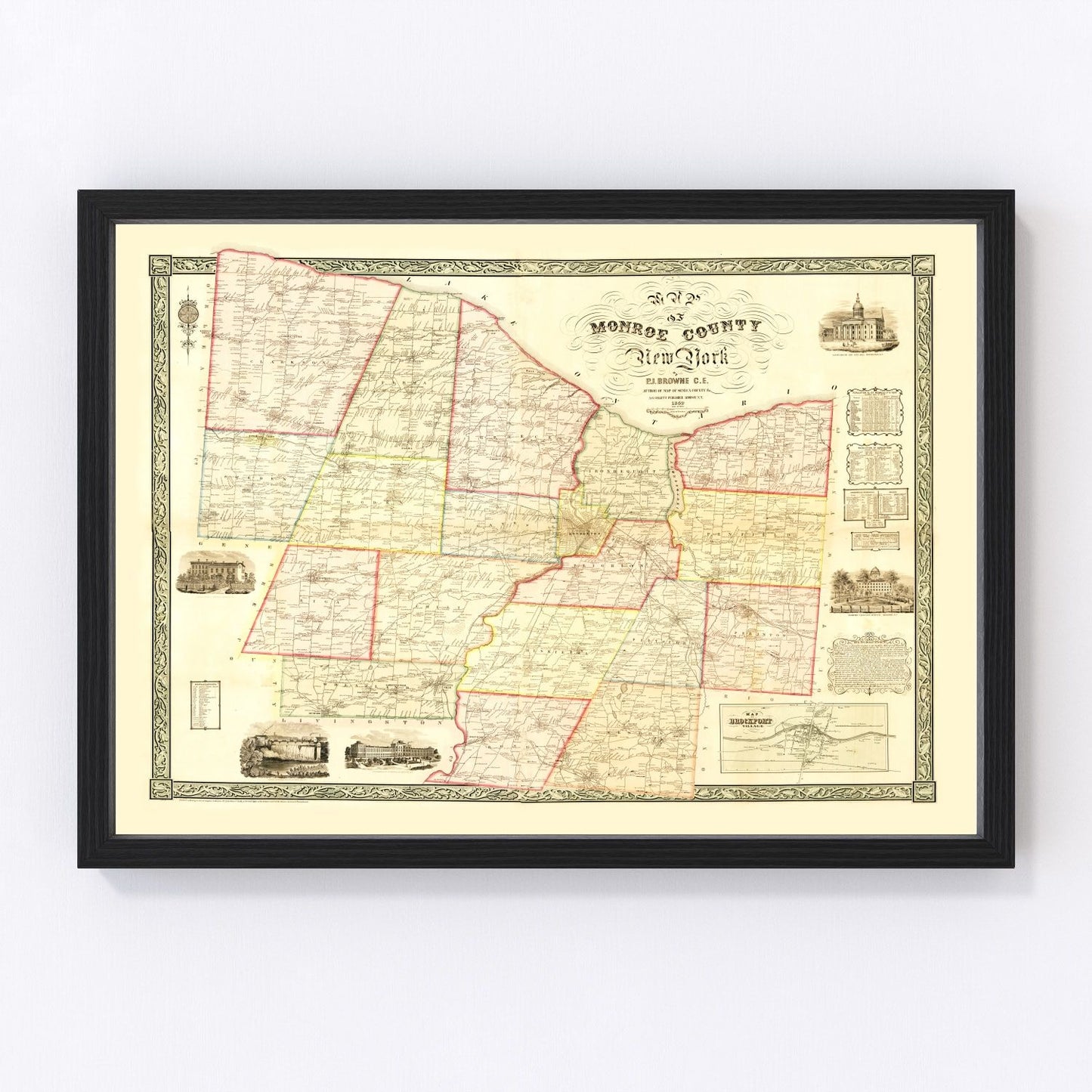 Vintage map of Monroe County, New York, 1852