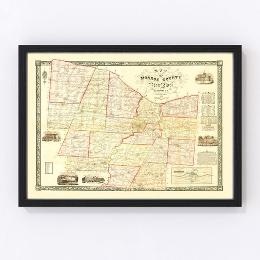 Vintage map of Monroe County, New York, 1852