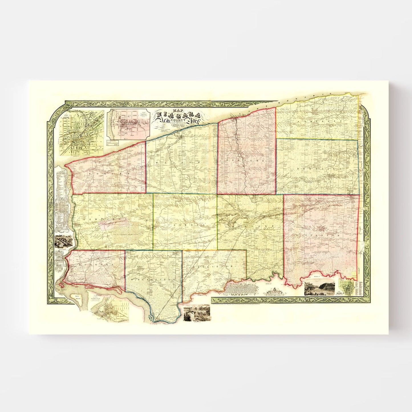 Vintage Map of Niagara County, New York, 1852