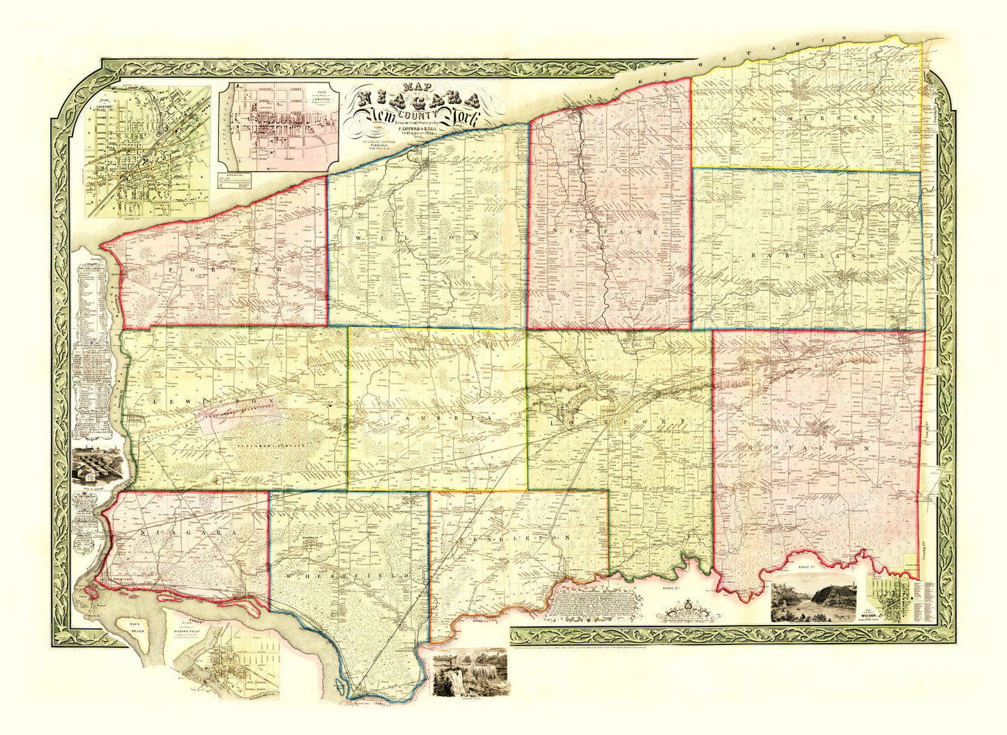 Vintage Map of Niagara County, New York, 1852
