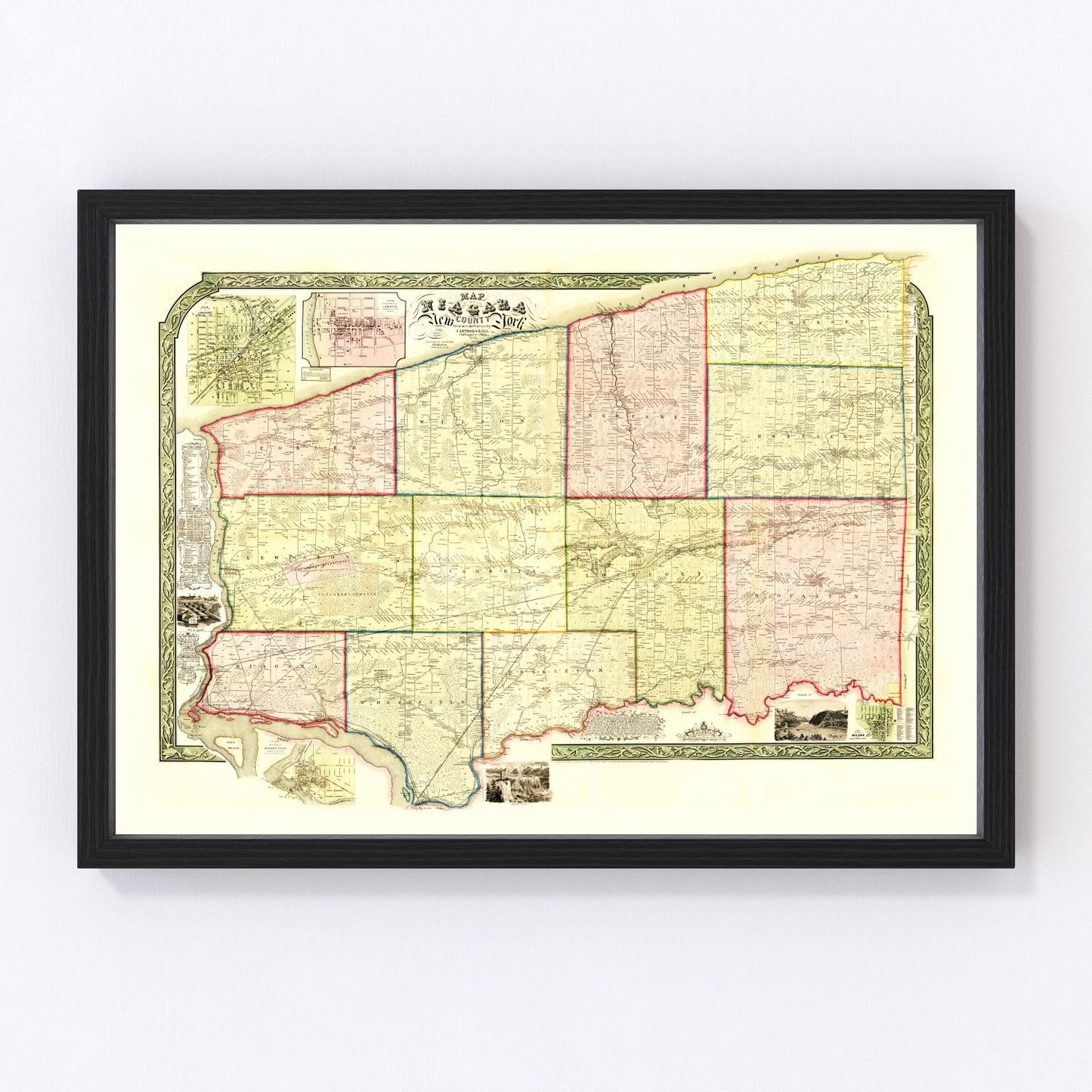 vintage map of Niagara County, New York, 1852