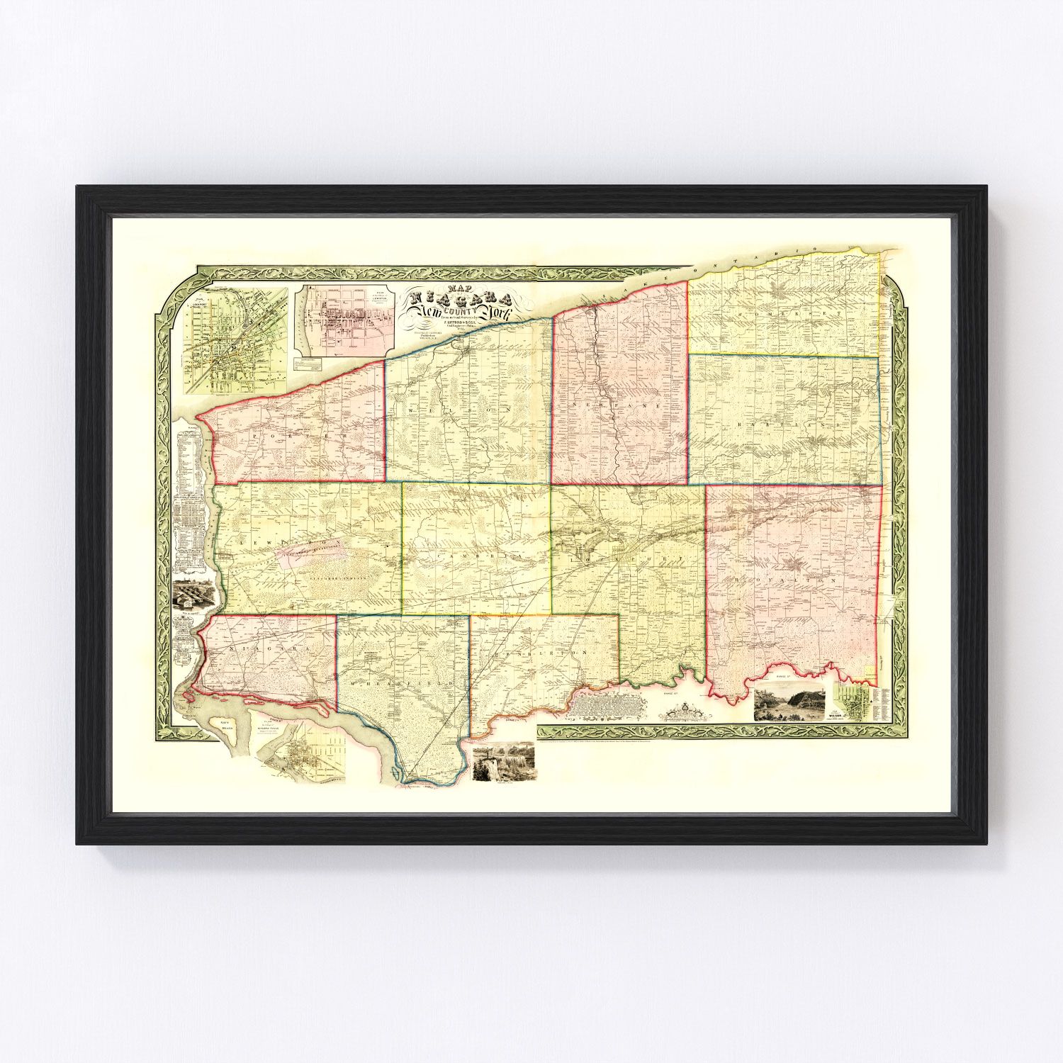 vintage map of Niagara County, New York, 1852