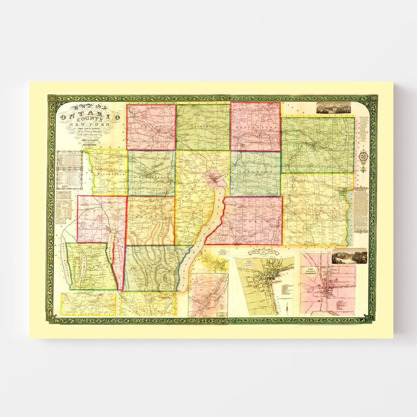 Vintage Map of Ontario County, New York, 1852