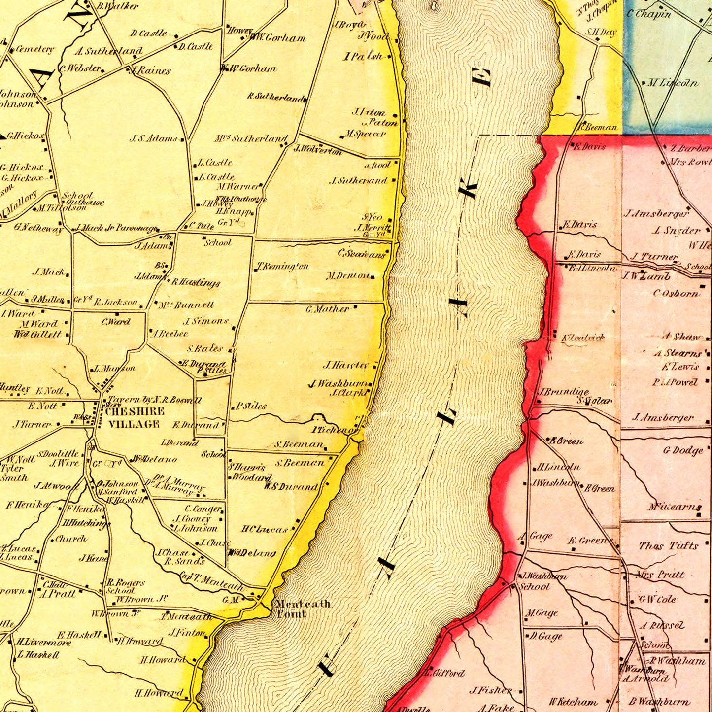 Vintage Map of Ontario County, New York, 1852