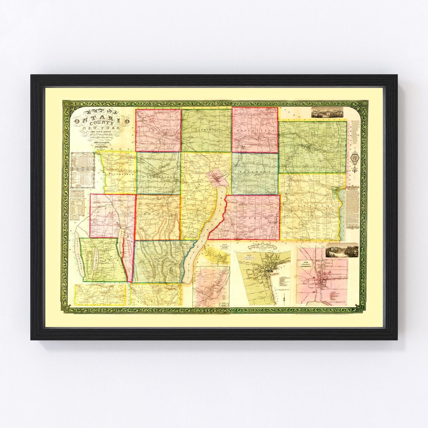Vintage map of Ontario County, New York, 1852