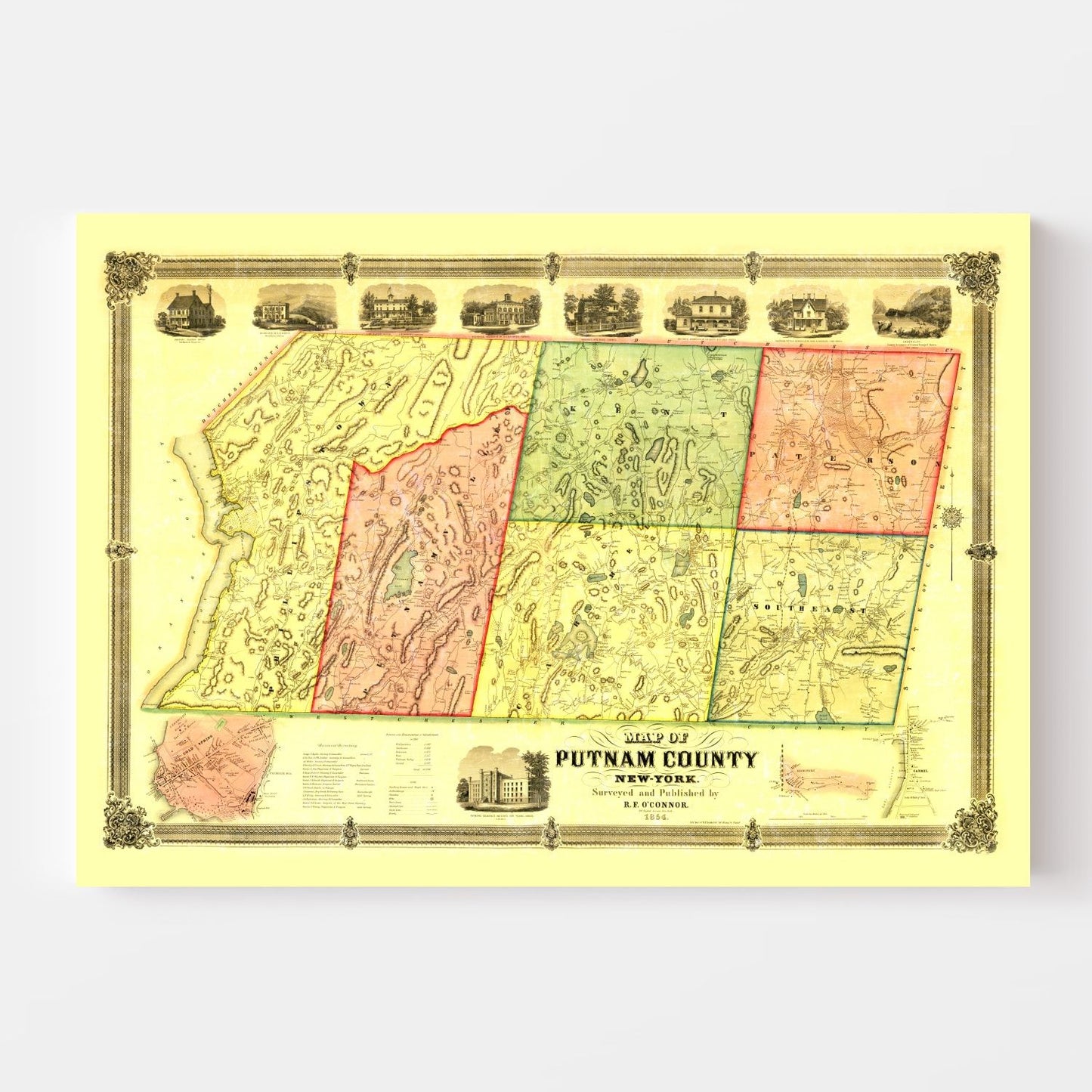 Vintage Map of Putnam County, New York, 1854