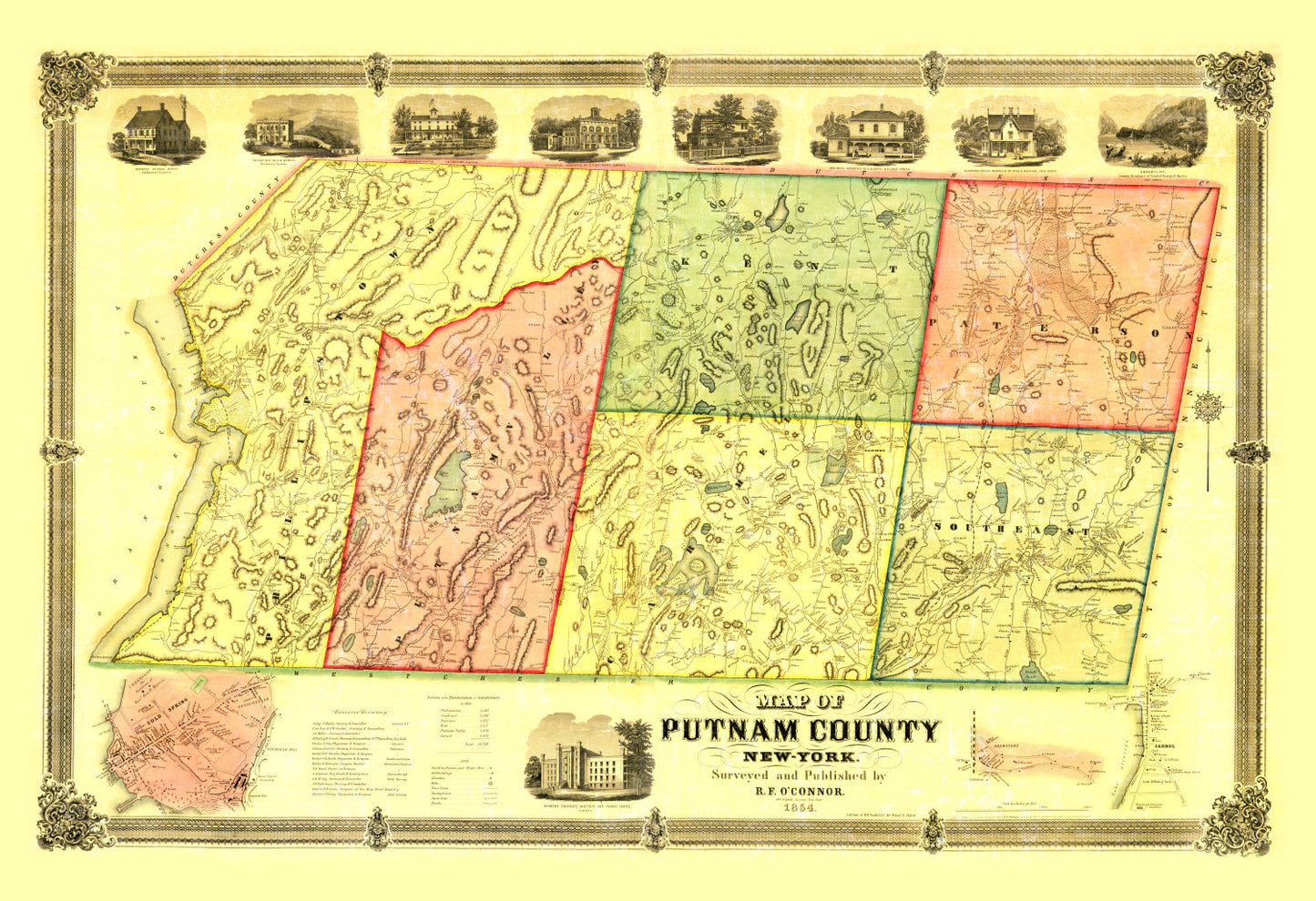Vintage Map of Putnam County, New York, 1854