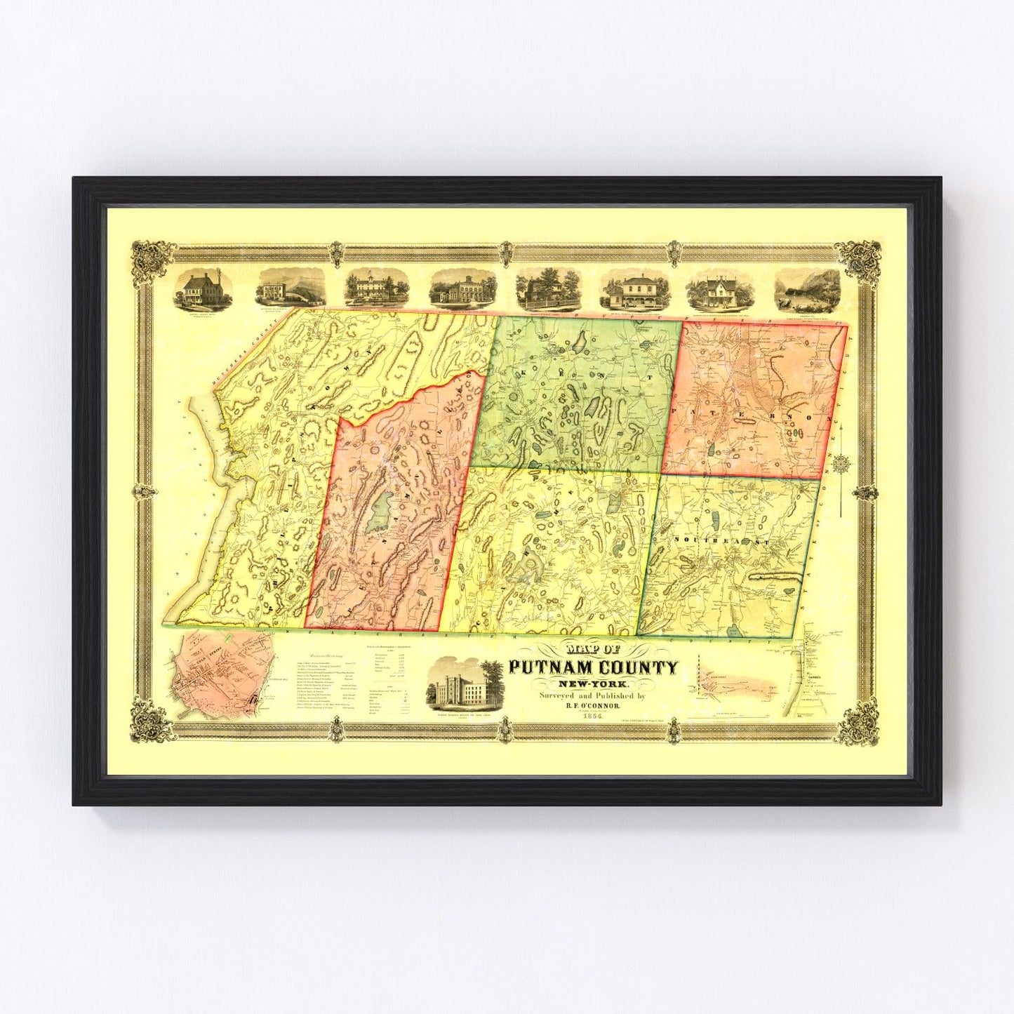 vintage map of Putnam County, New York, 1854