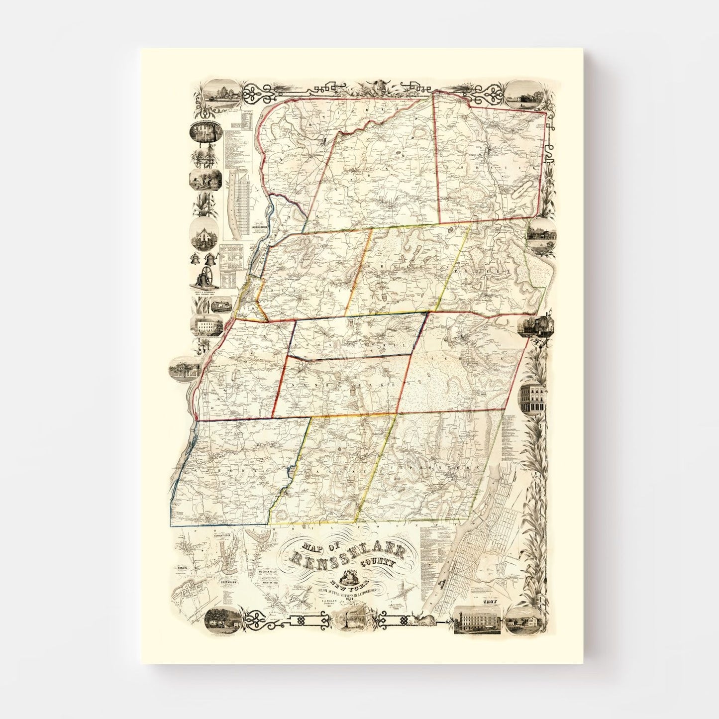 Vintage Map of Rensselaer County, New York, 1854 II