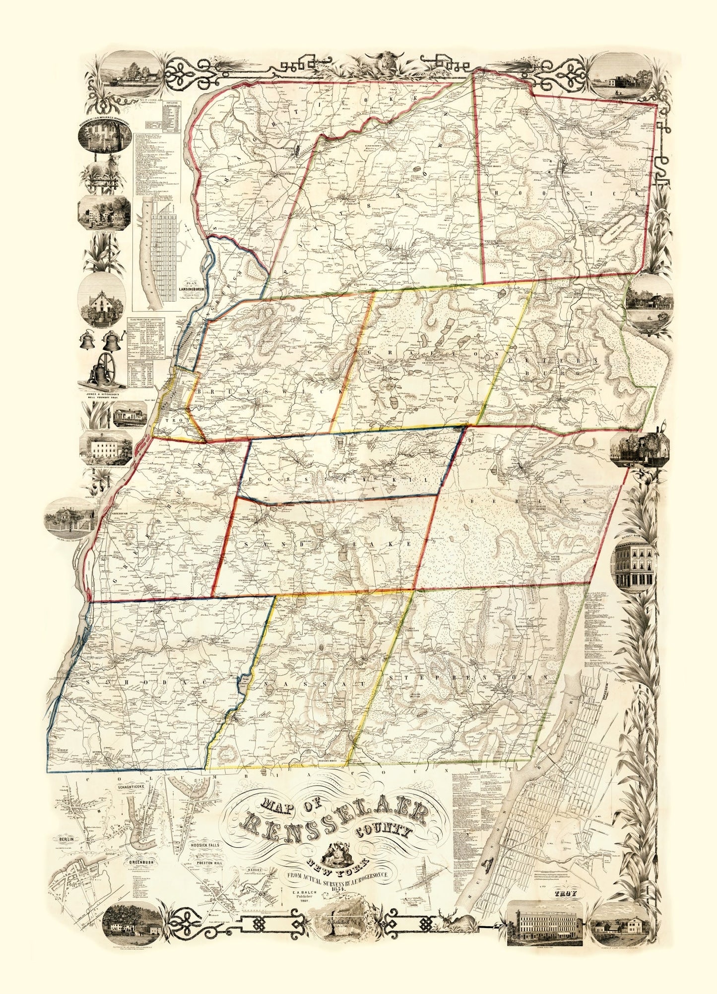 Vintage Map of Rensselaer County, New York, 1854 II