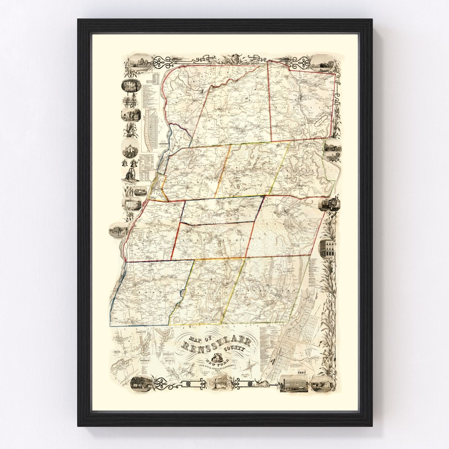 Vintage map of Rensselaer County, New York, 1854