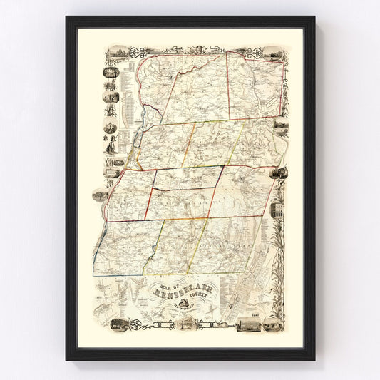 Vintage map of Rensselaer County, New York, 1854