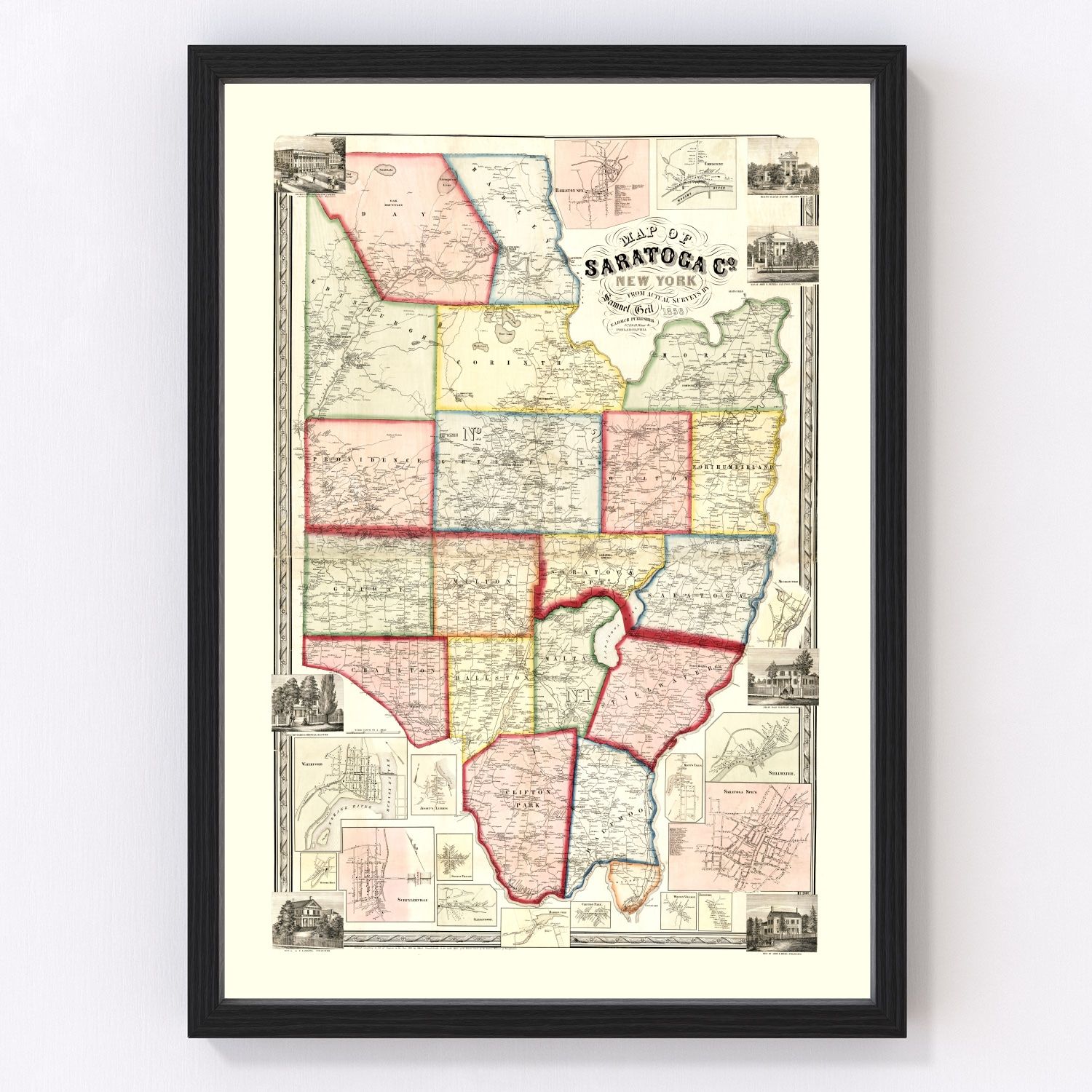 vintage map of Saratoga County, New York, 1856