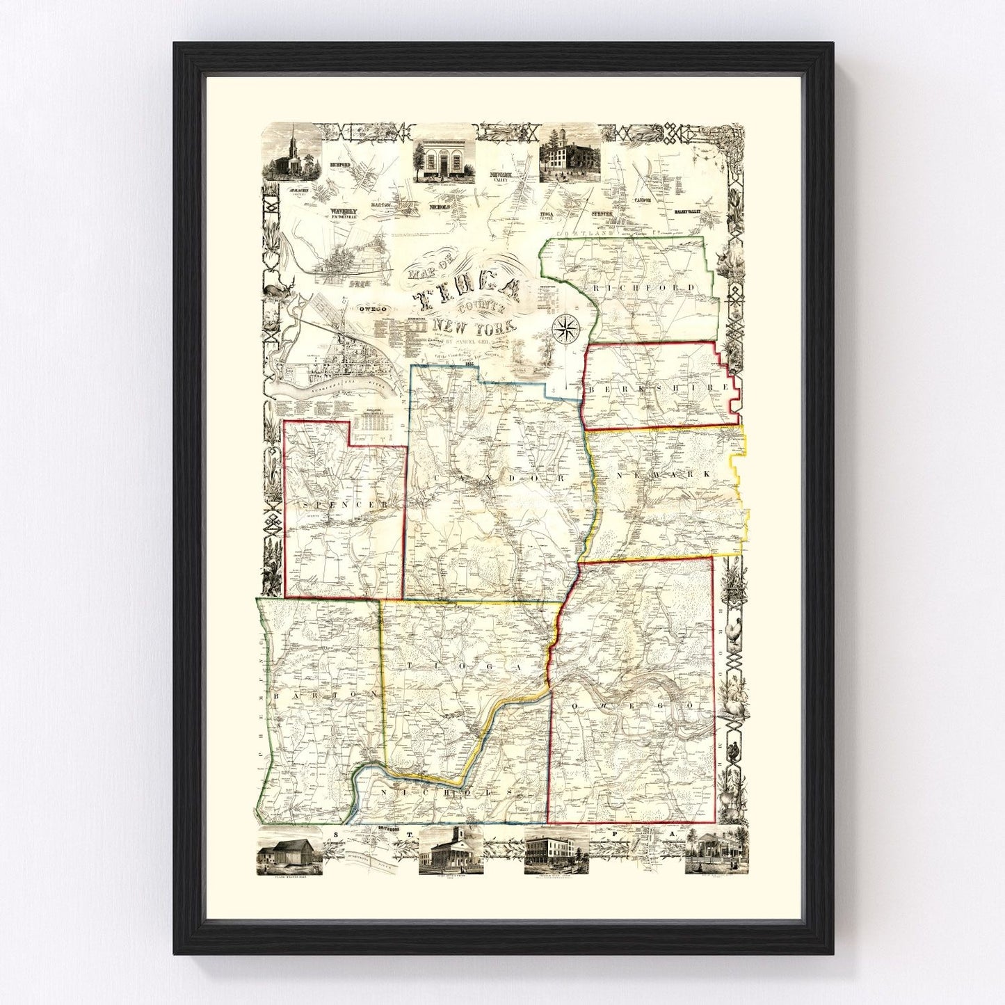 vintage map of Tioga County, New York, 1855