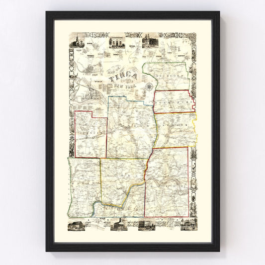 vintage map of Tioga County, New York, 1855
